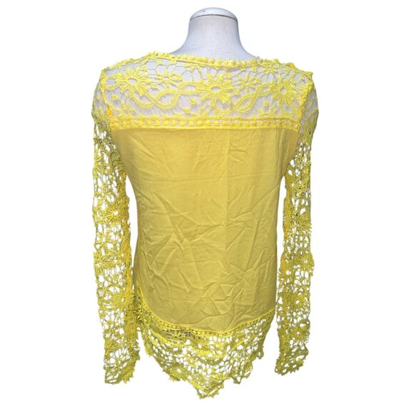 Yellow Crochet Lace Long Sleeve Blouse Top Size Large Lightweight Boho Chic Flor - Picture 7 of 8